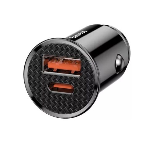 Baseus Circular autós szivargyújtó gyorstöltő, USB-C + USB-A, 30W, fekete